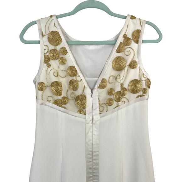 Theia Gilded Embroidered Sheath Cocktail Dress White & Gold Size 6 Event - Picture 7 of 11